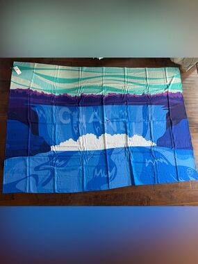 NWT Authentic CHANEL 2018 18S Runway Turquoise Blue Wave Pareo Sarong Scarf